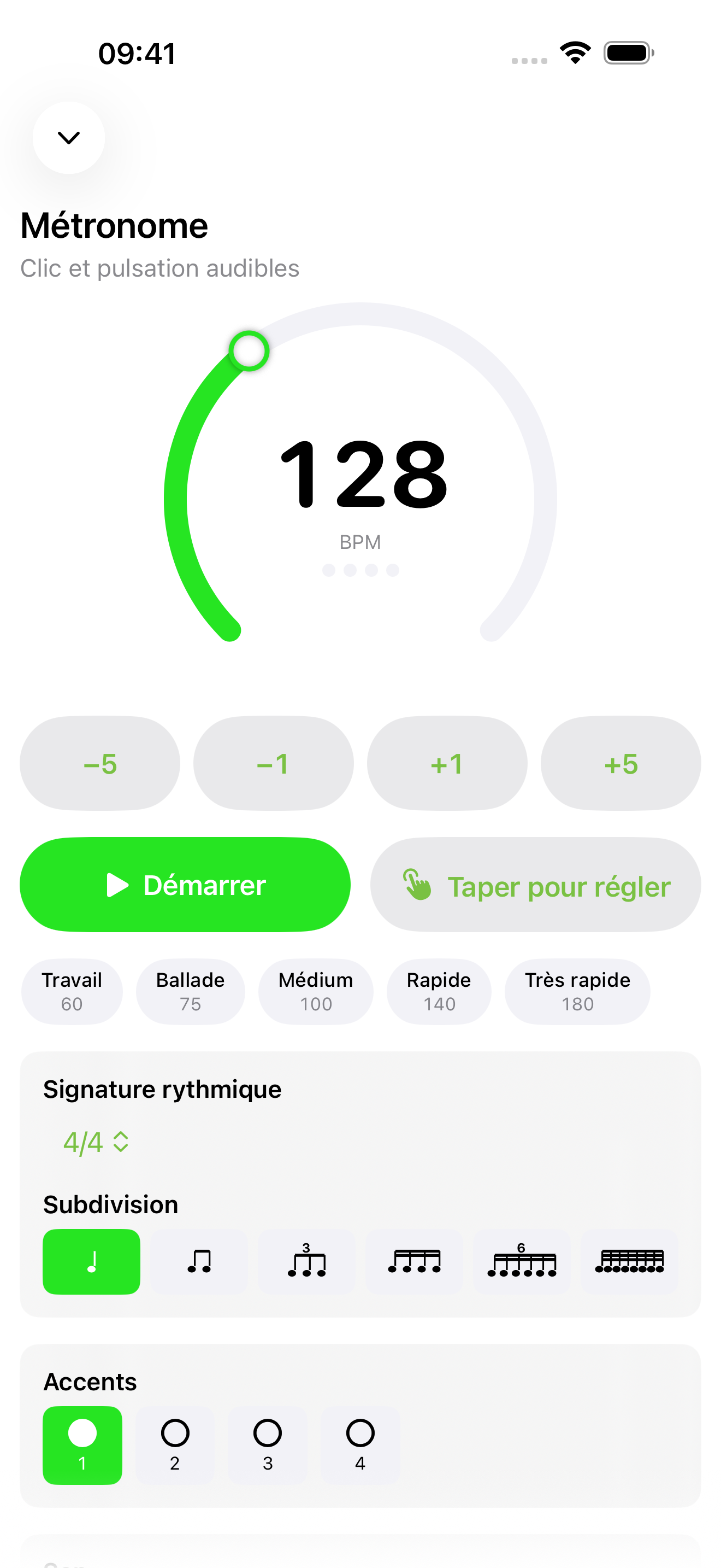 Métronome en cours sur iPhone